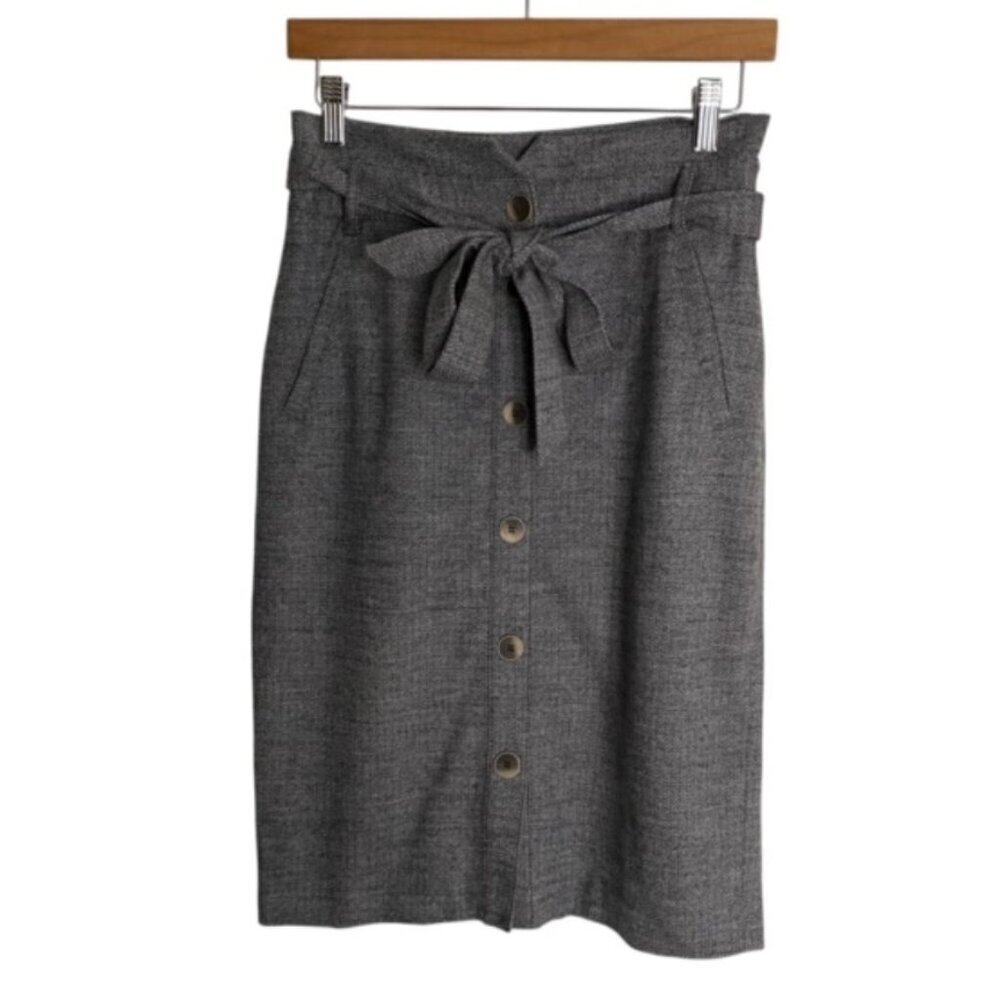 NWT J. McLaughlin Leolia Wool Blend Skirt in Grey Herringbone Jacquard 2 - Picture 2 of 5